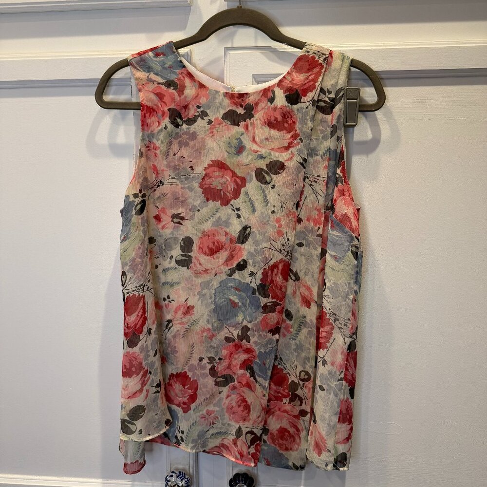 Lauren ~ Ralph Lauren Floral Pleated Sleeveless Shell Blouse Size 10